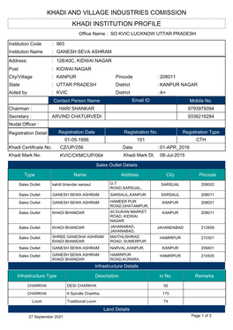 Khadi Institution Profile Khadi and Village