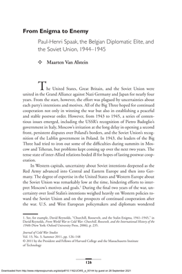 From Enigma to Enemy Paul-Henri Spaak, the Belgian Diplomatic Elite, and the Soviet Union, 1944–1945