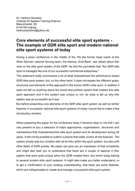 Core Elements of Successful Elite Sport Systems - the Example of GDR Elite Sport and Modern National Elite Sport Systems of Today