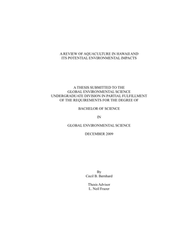 A Review of Aquaculture in Hawaii and Its Potential Environmental Impacts