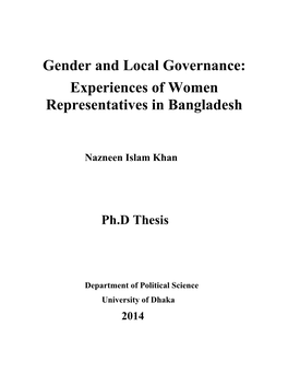 Experiences of Women Representatives in Bangladesh