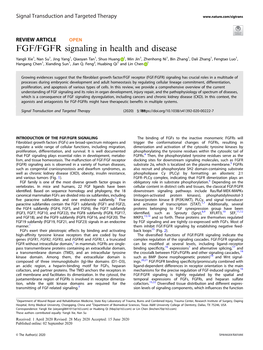 FGF/FGFR Signaling in Health and Disease