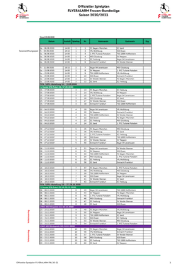 Offizieller Spielplan FLYERALARM FBL 20-21 1 Offizieller Spielplan FLYERALARM Frauen-Bundesliga Saison 2020/2021