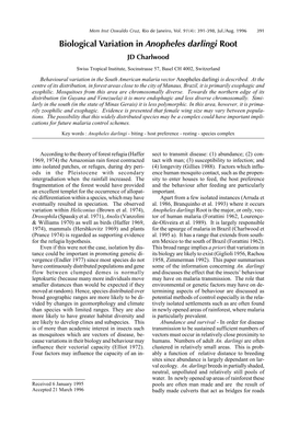 Biological Variation in Anopheles Darlingi Root