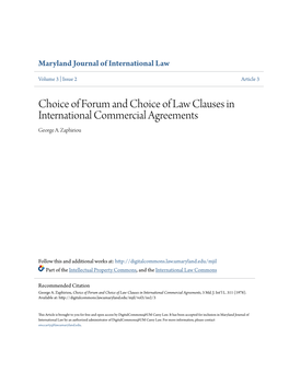 Choice of Forum and Choice of Law Clauses in International Commercial Agreements George A