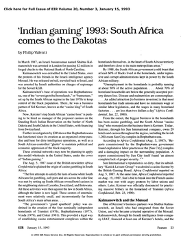 'Indian Gaming' 1993: South Africa Comes to the Dakotas