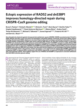 Ectopic Expression of RAD52 and Dn53bp1 Improves Homology-Directed Repair During CRISPR–Cas9 Genome Editing