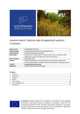 Lessons Learnt: Valonia Oak Silvopastoral Systems in Greece
