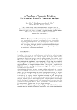 A Typology of Semantic Relations Dedicated to Scientific Literature Analysis