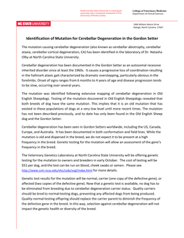Identification of Mutation for Cerebellar Degeneration in the Gordon Setter