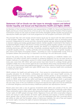 Statement: Call on Ursula Von Der Leyen to Strongly Support and Defend Gender Equality and Sexual and Reproductive Health and Rights (SRHR)