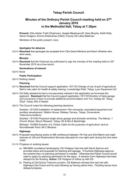 Tebay Parish Council Minutes of the Ordinary Parish Council Meeting