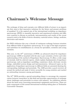 Chairman's Welcome Message