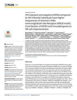 HIV Exposed Seronegative (HESN) Compared to HIV Infected