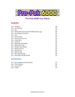 Pro-Pak 6000 Cue Sheet