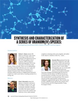 SYNTHESIS and CHARACTERIZATION of a SERIES of URANIUM(IV) SPECIES: Investigating Coordination with a Redox Innocent Triamine Ligand