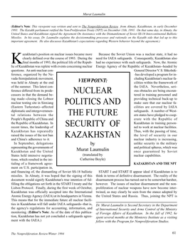 NPR 1.2: Nuclear Politics and the Future Security of Kazakhstan