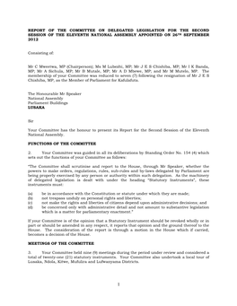 Report of the Committee on Delegated Legislation for the Second Session of the Eleventh National Assembly Appointed on 26Th September 2012