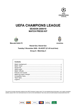 Uefa Champions League Season 2009/10 Match Press Kit