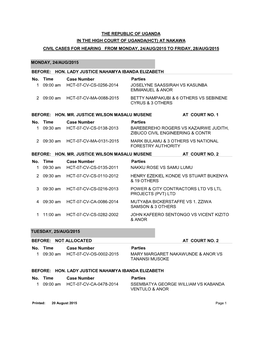 Nakawa High Court Cause List, Monday 24Th