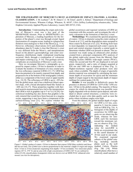 THE STRATIGRAPHY of MERCURY's CRUST AS EXPOSED by IMPACT CRATERS: a GLOBAL CLASSIFICATION. J. M. Leeburn1,2, B. W. Denevi2, C