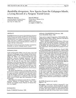 Buridrillia Deroyorum, New Species from the Galapagos Islands, a Living Record of a Neogene Turrid Genus