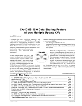 CA-IDMS 15.0 Data Sharing Feature Allows Multiple Update Cvs