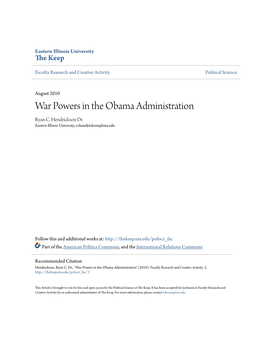 War Powers in the Obama Administration Ryan C