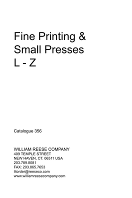 Fine Printing & Small Presses L