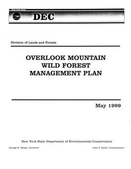 Overlook Mountain Wild Forest Unit Management Plan