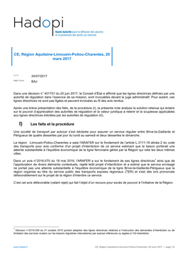 Les Faits Et La Procédure CE, Région Aquitaine-Limousin-Poitou