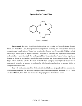 Experiment 1 Synthesis of a Crown Ether