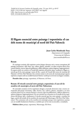 El Lligam Essencial Entre Paisatge I Toponímia: El Cas Dels Noms De Municipi Al Nord Del País Valencià