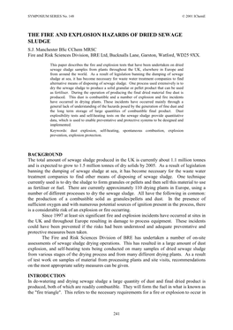 The Fire and Explosion Hazards of Dried Sewage Sludge S.J