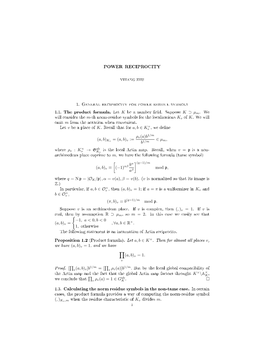 1. General Reciprocity for Power Residue Symbols