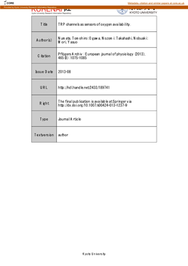Title TRP Channels As Sensors of Oxygen Availability. Author(S)