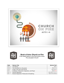 Book of Acts: Church on Fire a Six-Week Series on the First Cycle of Acts