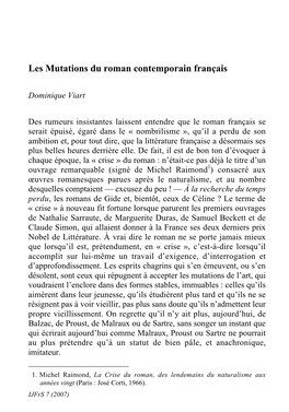 Les Mutations Du Roman Contemporain Franã§Ais</Fre>