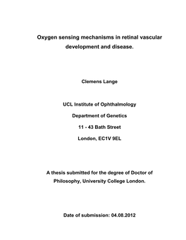 Oxygen Sensing Mechanisms in Retinal Vascular Development and Disease