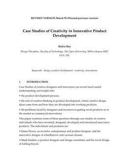 Case Studies of Creativity in Innovative Product Development