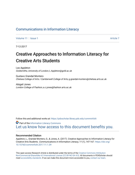 Creative Approaches to Information Literacy for Creative Arts Students