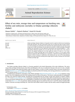 Effect of Sex Ratio, Storage Time and Temperature on Hatching Rate, Fertility and Embryonic Mortality in Chukar Partridge (Alect