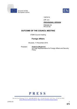 OUTCOME of the COUNCIL MEETING Foreign Affairs