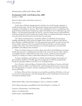 Administration of Barack H. Obama, 2009 Proclamation 8435—Leif