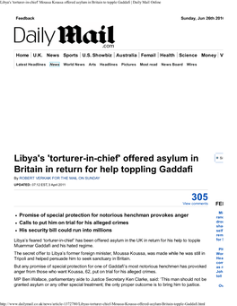 [Koussa] Offered Asylum in Britain in Return for Help Toppling Gaddafi