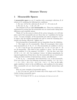 Measure Theory 1 Measurable Spaces