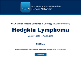 (NCCN Guidelines®) Hodgkin Lymphoma