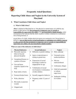 Frequently Asked Questions: Reporting Child Abuse and Neglect in the University System of Maryland