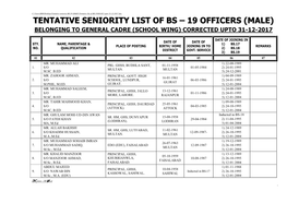 Notified Seniority List of Officers of Bs-19