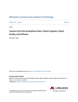 Lessons from the Smartphone Wars: Patent Litigants, Patent Quality, and Software